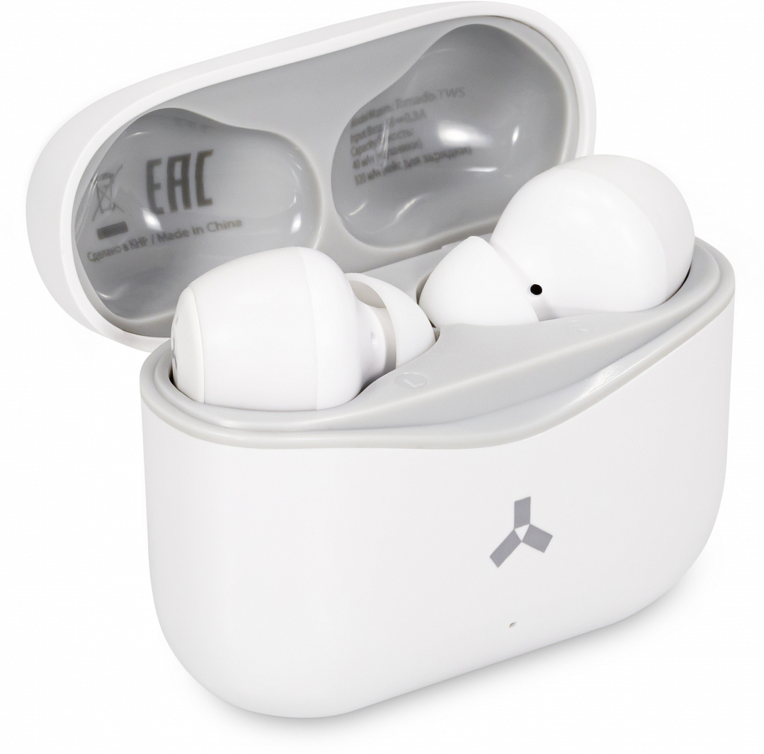 Беспроводные наушники ACCESSTYLE TORNADO TWS, белый (#FFFFFF;, 59.6 × 45.5 × 25.8 мм)