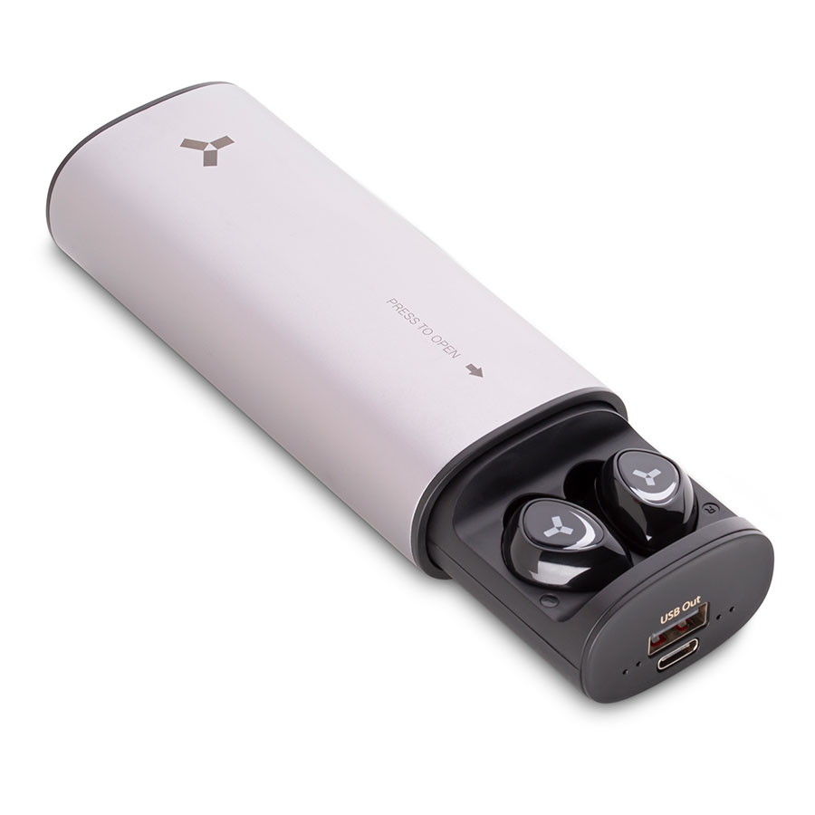 Беспроводные наушники с пауэрбанком 5000 мАч ACCESSTYLE TANGERINE TWS, серебристый (#C0C0C0;, 113 х 48 х 32 мм)