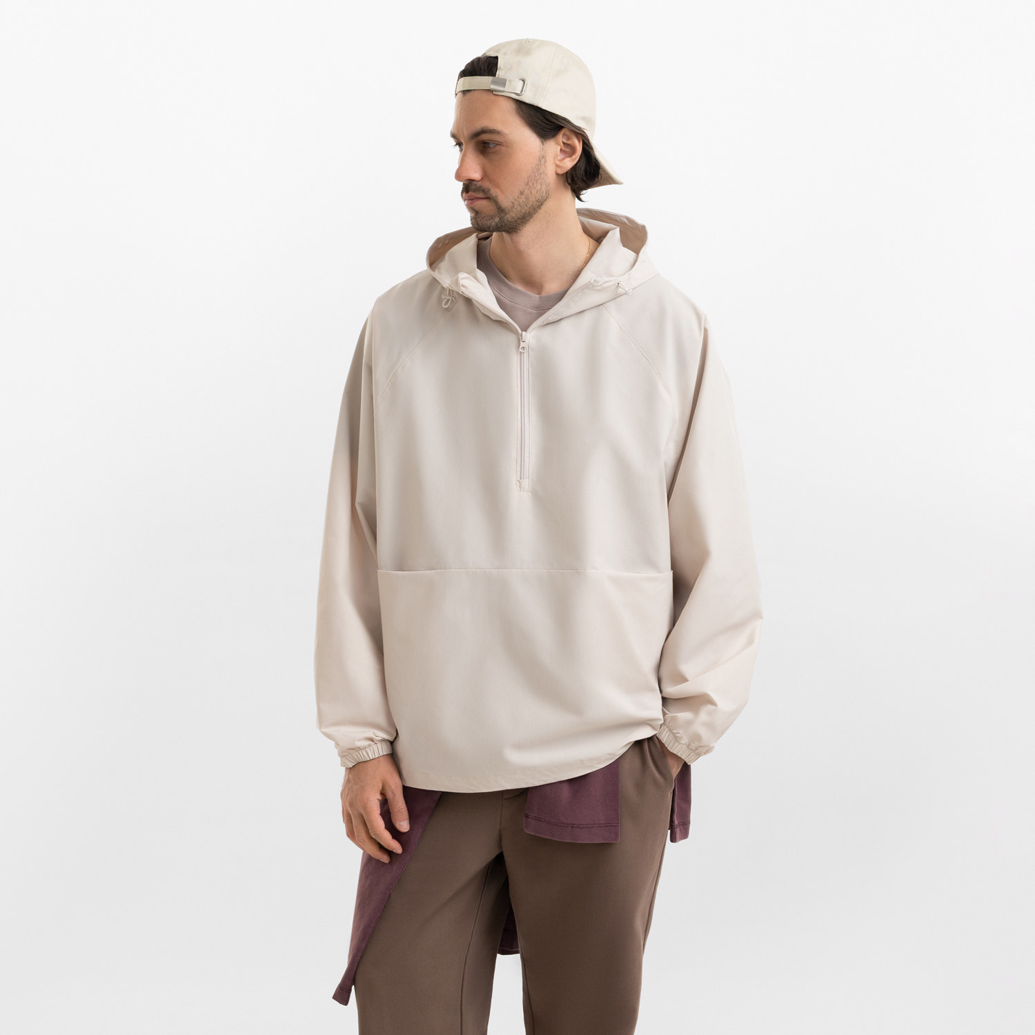 Ветровка (анорак) оверсайз унисекс RISSMAN, бежевая, размер XL/XXL