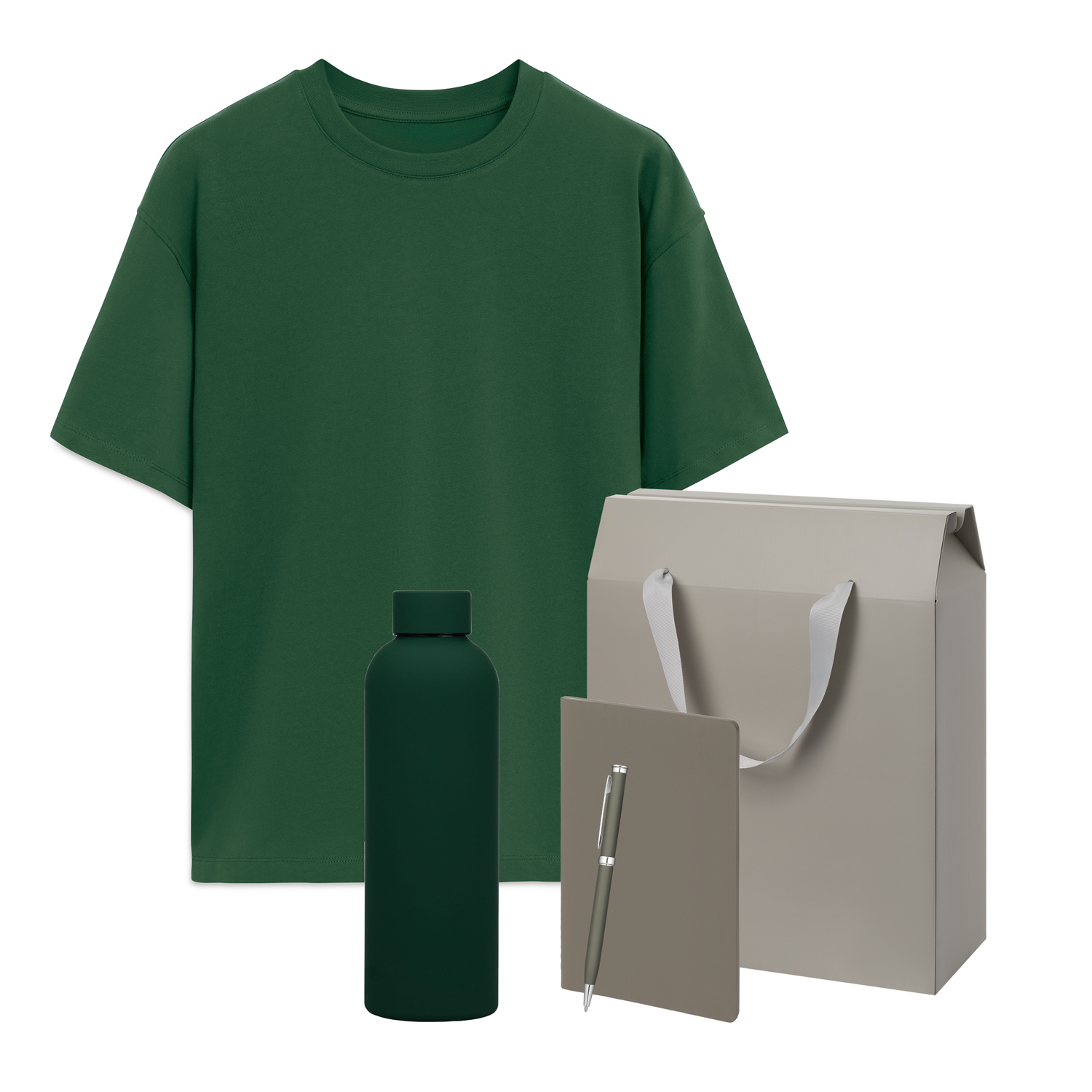 Набор с одеждой RUST (футболка, термобутылка, блокнот, ручка), зеленый/серый, XS/S