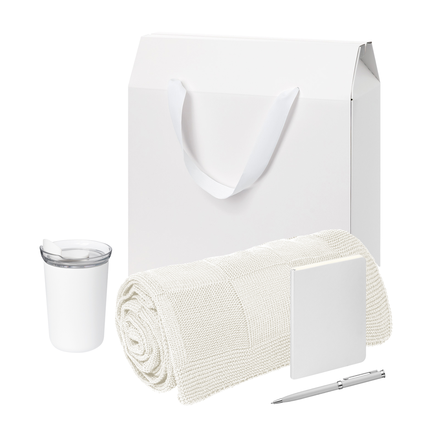 Подарочный набор Welcome Pack Spark mini, серебряный (термокружка, блокнот, ручка, плед, коробка-пакет)