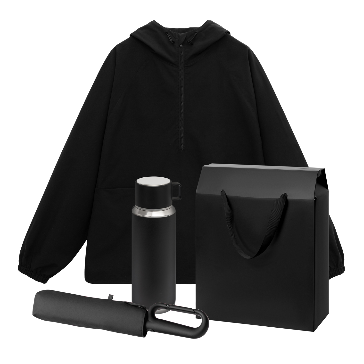 Премиум набор с одеждой RISSMAN (ветровка, зонт, термос), черный, XS/S
