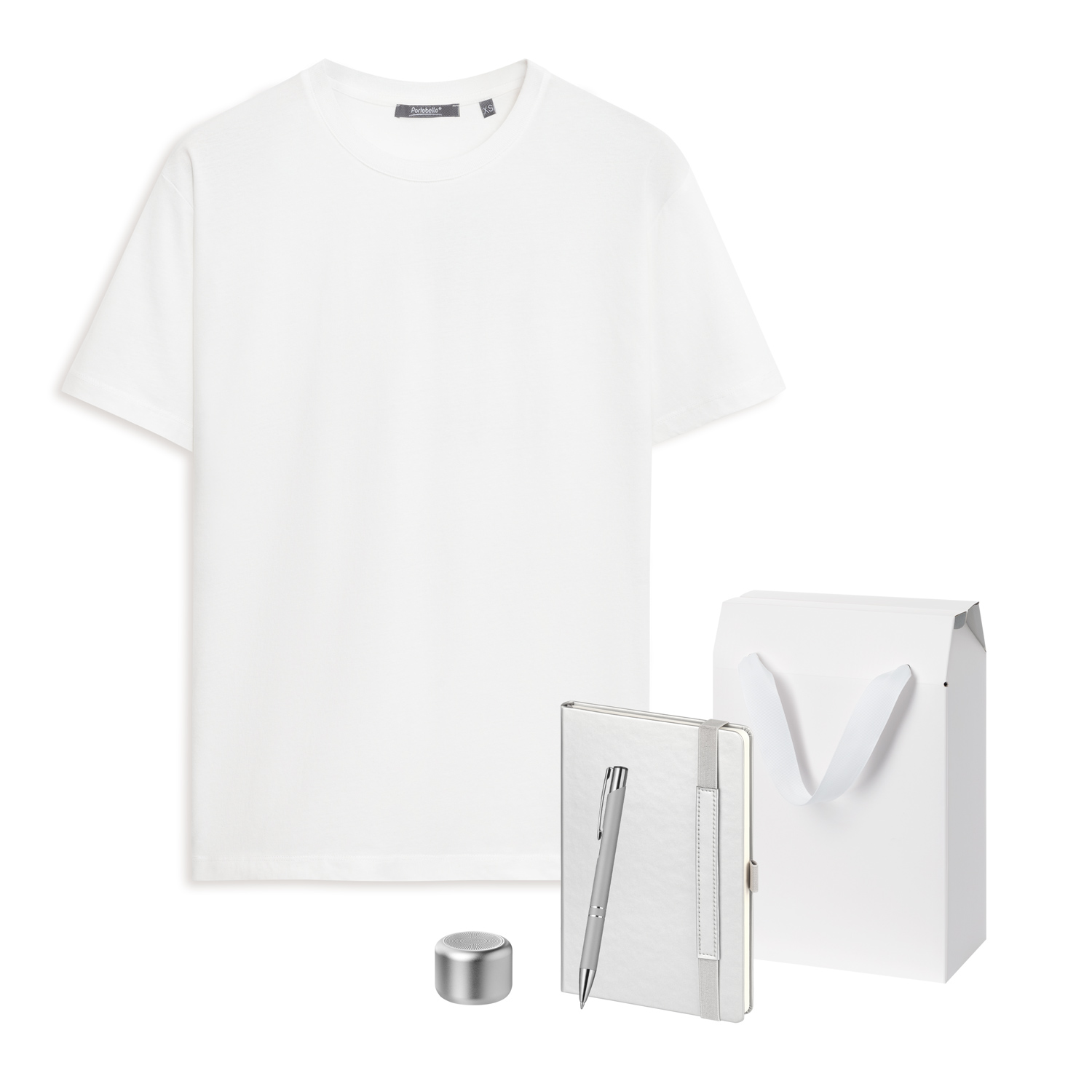 Набор с одеждой KRIS (футболка, колонка, ежедневник, ручка), серебряный, L