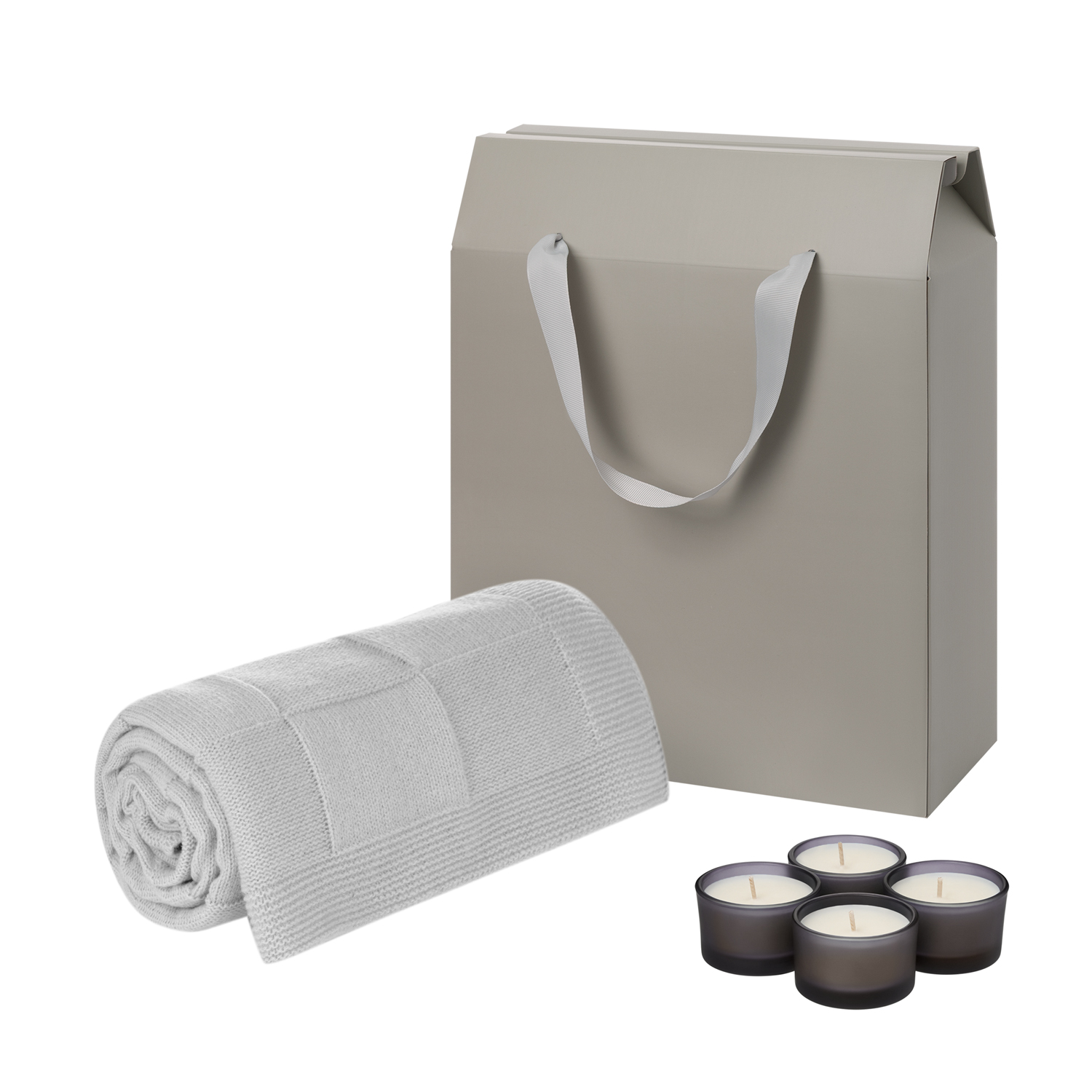 Подарочный набор Sento, Cella Soft, серый (свечи, плед)