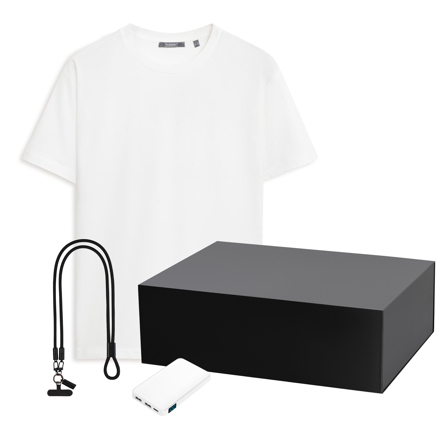 Набор с одеждой KRIS (футболка, аккумулятор, кабель-ланьярд), белый/черный, XL