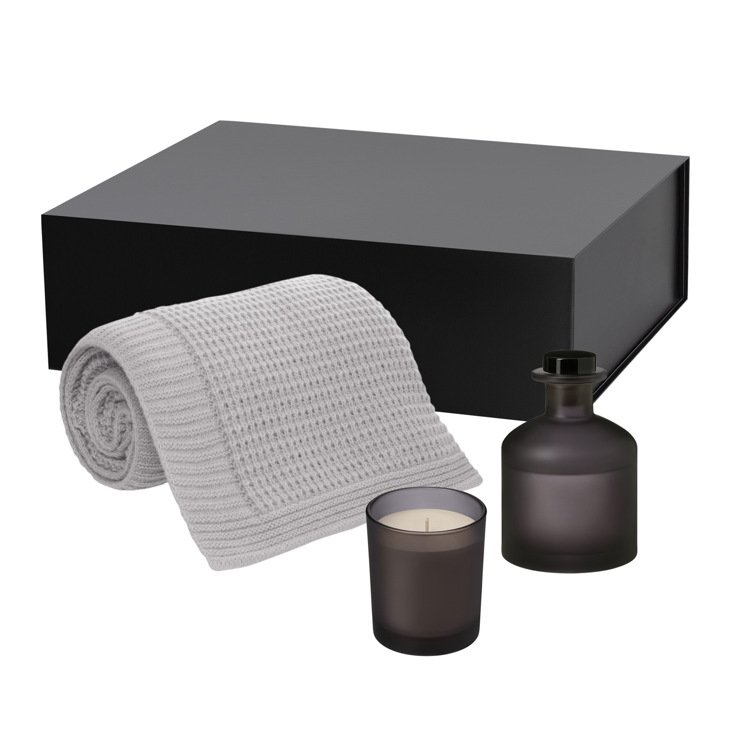Подарочный набор Enigma, Malta Soft, серый (свеча, диффузор, плед)