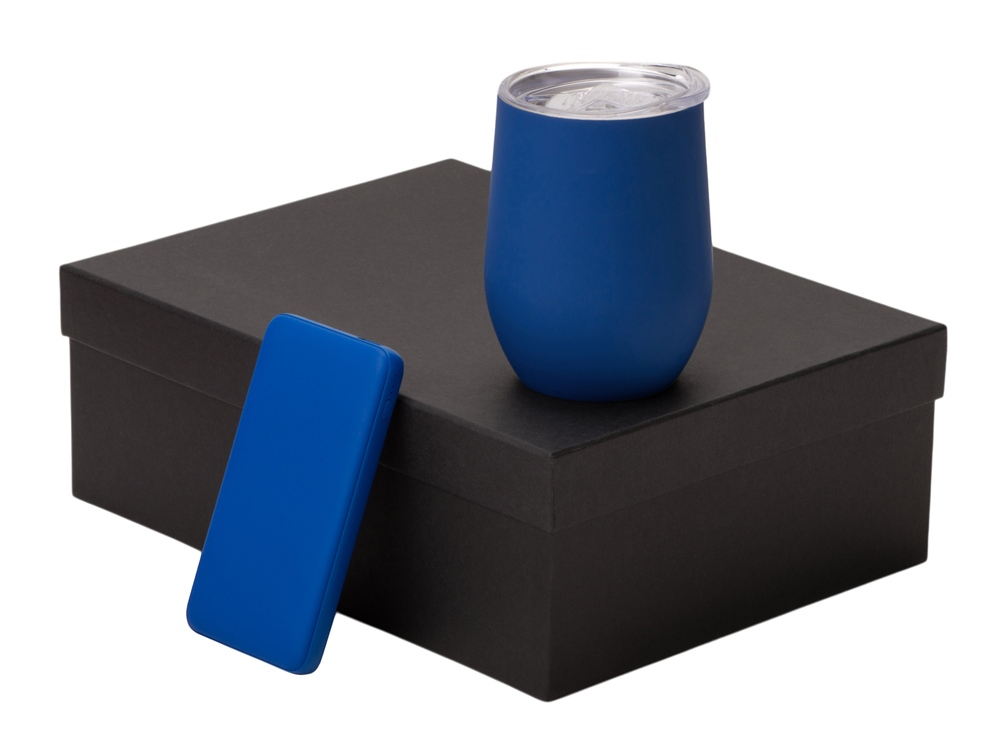 Подарочный набор с термокружкой и повербанком С2, 10000 mAh, синий