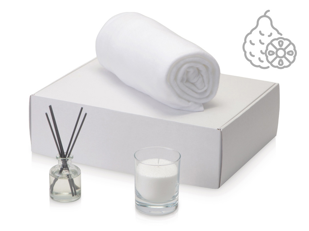 Подарочный набор White light 2.0 с пледом, диффузором, насыпной свечой