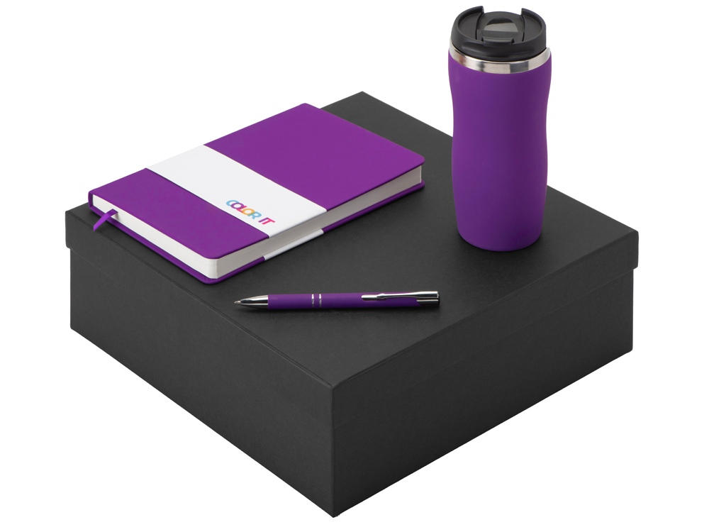 Подарочный набор с блокнотом С2, металлической ручкой и термокружкой, фиолетовый
