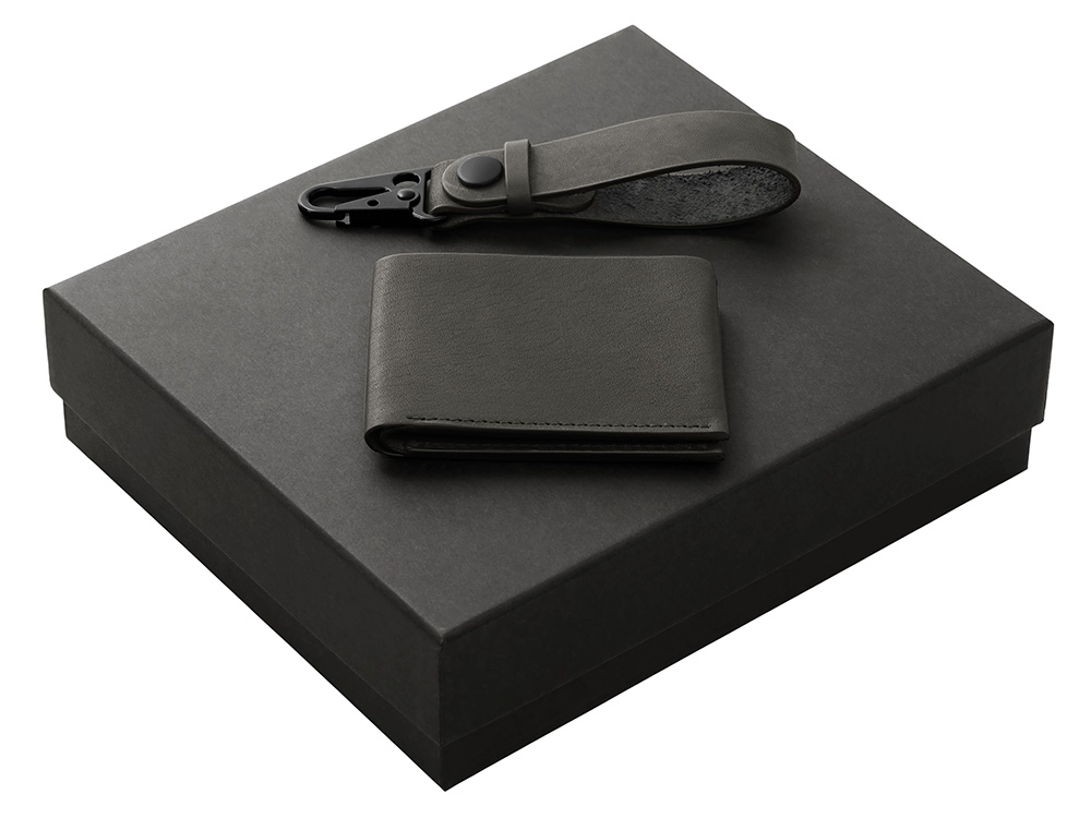 Подарочный набор Long River: кошелек, ремешок для ключей (без лого Long River), черная коробка